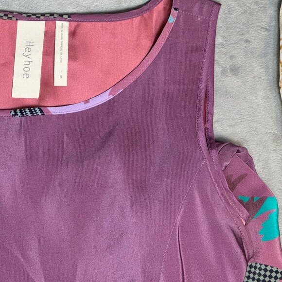 Anthropologie Heyhoe Purple Silk Geometric Animal Print Knee-Length Dress - Picture 4 of 6